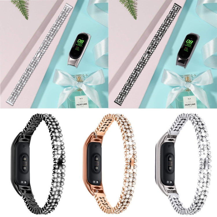For Xiaomi Mi Band 3 / 4 Diamond-studded Stainless Steel Replacement Wrist Strap(Gold) by buy2fix