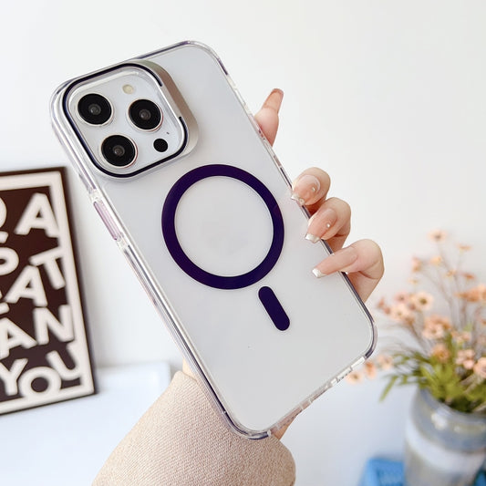 For iPhone 15 Pro J2 High Transparent MagSafe Magnetic Frame Holder Phone Case(Dark Purple) - iPhone 15 Pro Cases by buy2fix | Online Shopping UK | buy2fix