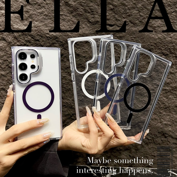 For Samsung Galaxy S24+ 5G J2 High Transparent MagSafe Magnetic Frame Holder Phone Case(Black) by buy2fix