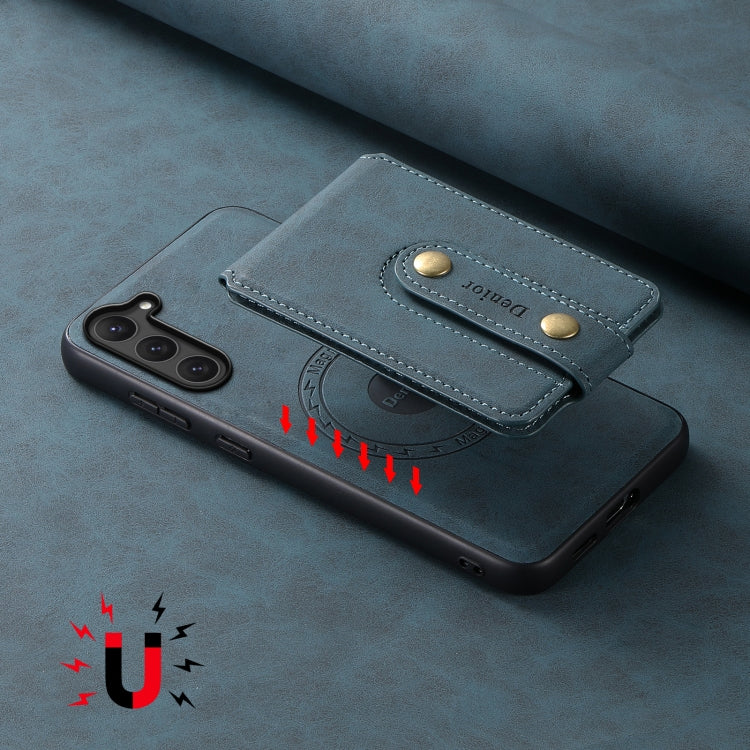 For Samsung Galaxy S23 5G Denior D14 NK Retro Pattern MagSafe Magnetic Card Holder Leather Phone Case(Blue) by Denior