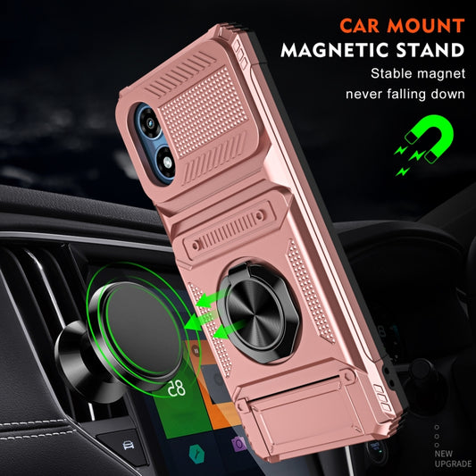 For Motorola Moto G Play 4G 2024 TPU+PC Shockproof Card Slot Phone Case with Metal Ring Holder(Rose Gold) by buy2fix