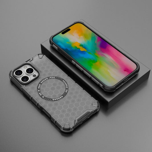 For iPhone 16 Pro Max Honeycomb Magnetic Ring Shockproof Phone Case(Black) by buy2fix