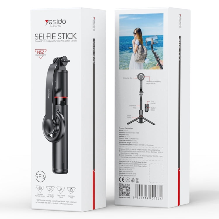 Yesido SF19 Magnetic Cell Phone Tripod Bluetooth Remote Control Selfie Stick(Black) by Yesido