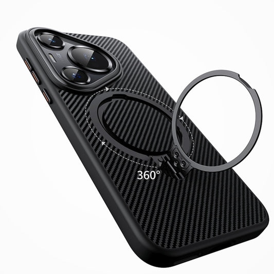 For Huawei Pura 70 Pro Double Ring MagSafe Holder Carbon Fibre Phone Case(Black) by buy2fix