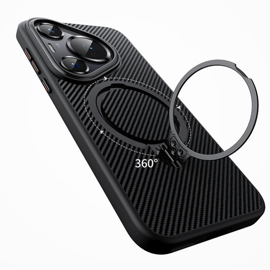 For Huawei Pura 70 Ultra Double Ring MagSafe Holder Carbon Fibre Phone Case(Black) by buy2fix