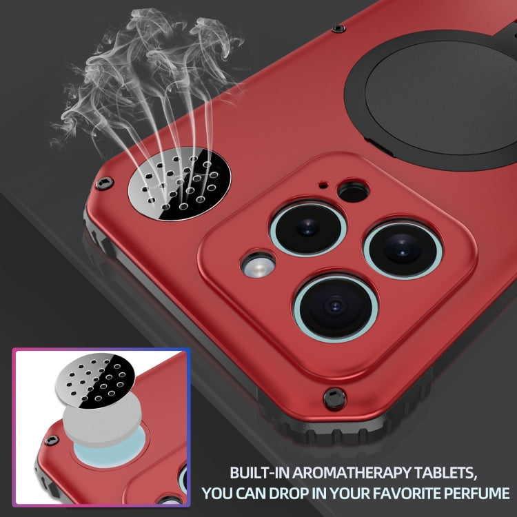 For iPhone 15 Pro Aromatherapy MagSafe Holder Life Waterproof Rugged Phone Case(Red) - iPhone 15 Pro Cases by buy2fix | Online Shopping UK | buy2fix