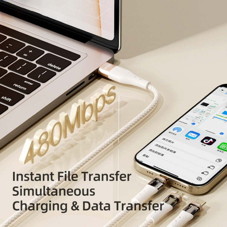 ROCK G20 Two to Three 5A USB+Type-C to 8 Pin+Type-C+Micro USB Fast Charging Data Cable, Length: 1.5m(Black) by ROCK