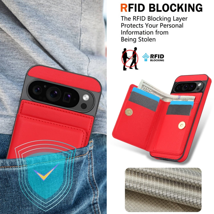 For Google Pixel 9 RFID Anti-theft Card Ring Holder Phone Case(Red) by buy2fix