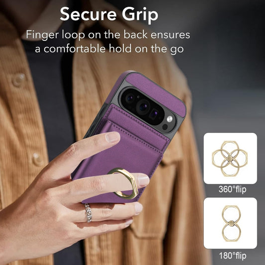 For Google Pixel 9 RFID Anti-theft Card Ring Holder Phone Case(Dark Purple) by buy2fix