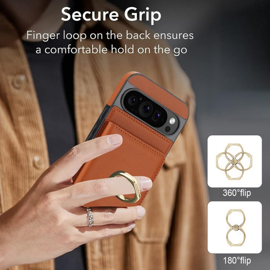 For Google Pixel 9 RFID Anti-theft Card Ring Holder Phone Case(Brown) by buy2fix