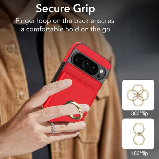 For Google Pixel 9 Pro XL RFID Anti-theft Card Ring Holder Phone Case(Red) by buy2fix