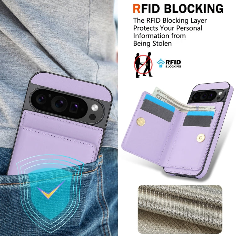 For Google Pixel 9 Pro XL RFID Anti-theft Card Ring Holder Phone Case(Purple) by buy2fix