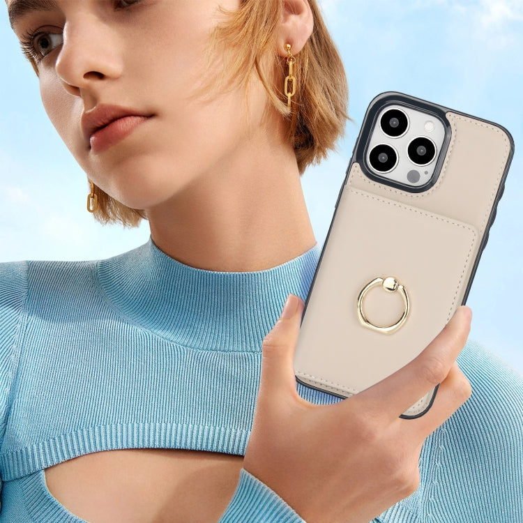 For iPhone 16 Pro Max RFID Anti-theft Card Ring Holder Phone Case(White) by buy2fix