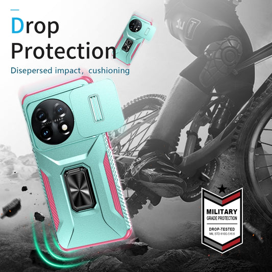 For OnePlus 11 5G Sliding Camshield Holder Phone Case(Grey Green + Pink) by buy2fix