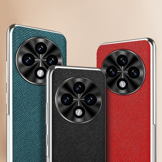 For OPPO A3 Pro Silver Edge Cross Texture PU Leather Phone Case(Dark Green) by buy2fix