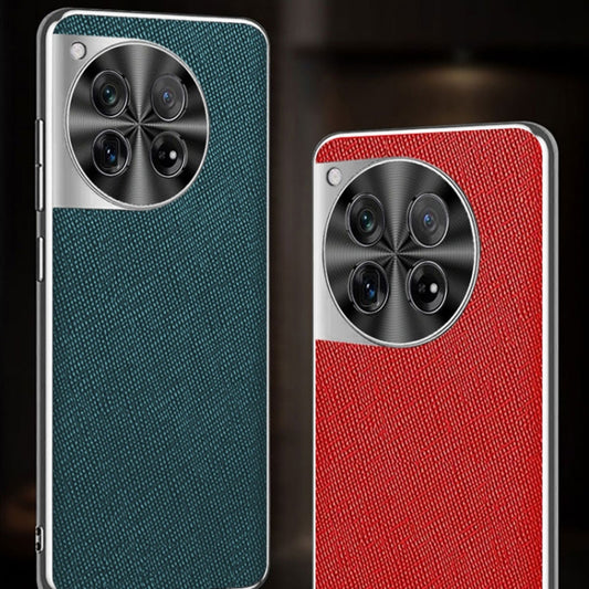 For OnePlus 12 Silver Edge Cross Texture PU Leather Phone Case(Red) by buy2fix