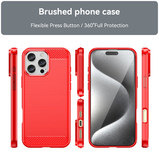 For iPhone 16 Pro Max Brushed Texture Carbon Fiber TPU Phone Case(Red) by buy2fix