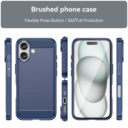 For iPhone 16 Plus Brushed Texture Carbon Fiber TPU Phone Case(Blue) by buy2fix