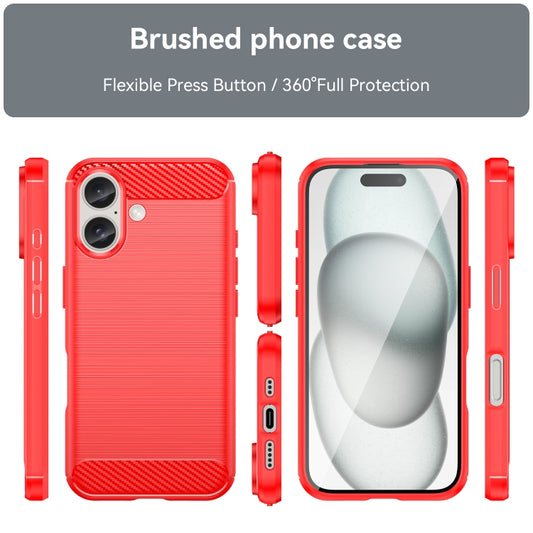For iPhone 16 Plus Brushed Texture Carbon Fiber TPU Phone Case(Red) by buy2fix