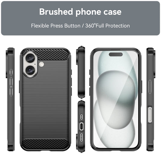 For iPhone 16 Plus Brushed Texture Carbon Fiber TPU Phone Case(Black) by buy2fix