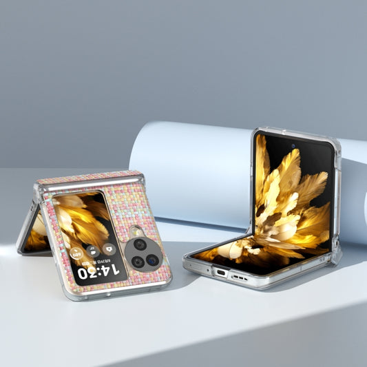 For OPPO Find N3 Flip 3 in 1 Colorful Rhombic Texture Transparent Frame PU Phone Case(Pink) by buy2fix