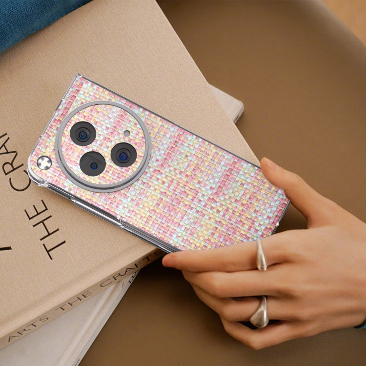 For OPPO Find N3 Colorful Rhombic Texture Transparent Frame PU Phone Case(Pink) by buy2fix