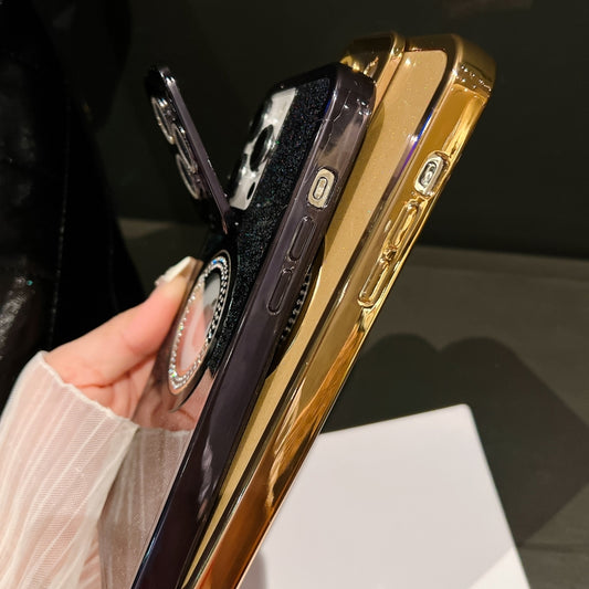 For iPhone 14 Starry Glitter MagSafe Lens Holder Phone Case(Black) by buy2fix