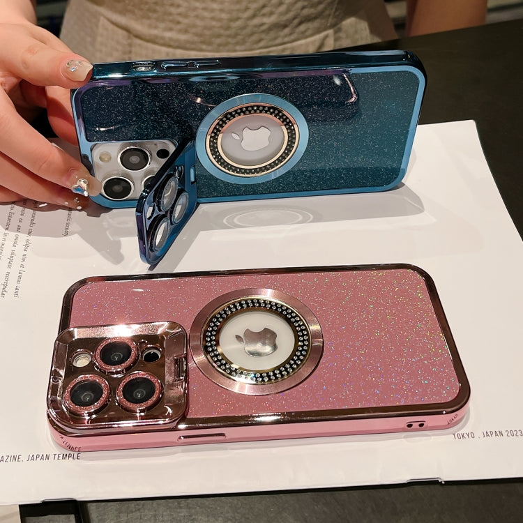 For iPhone 14 Pro Starry Glitter MagSafe Lens Holder Phone Case(Purple) by buy2fix