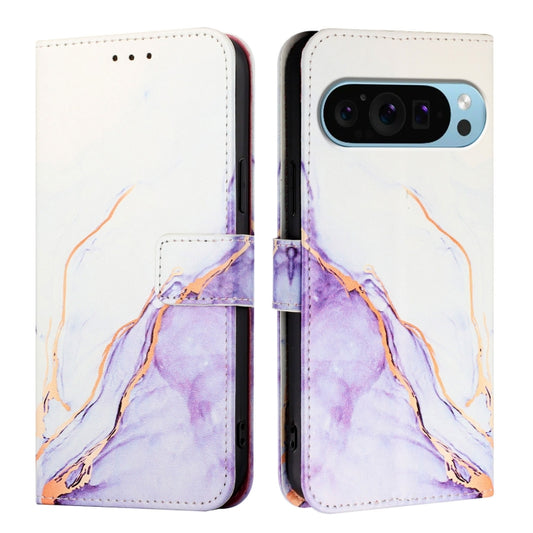 For Google Pixel 9 PT003 Marble Pattern Flip Leather Phone Case(White Purple) by buy2fix