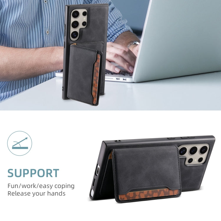 For Samsung Galaxy S23 Ultra 5G Denior D13 Retro Texture Leather MagSafe Card Bag Phone Case(Black) by Denior