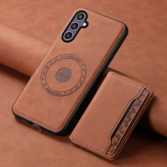 For Samsung Galaxy S23 FE 5G Denior D13 Retro Texture Leather MagSafe Card Bag Phone Case(Brown) - Galaxy S23 FE 5G Cases by Denior | Online Shopping UK | buy2fix