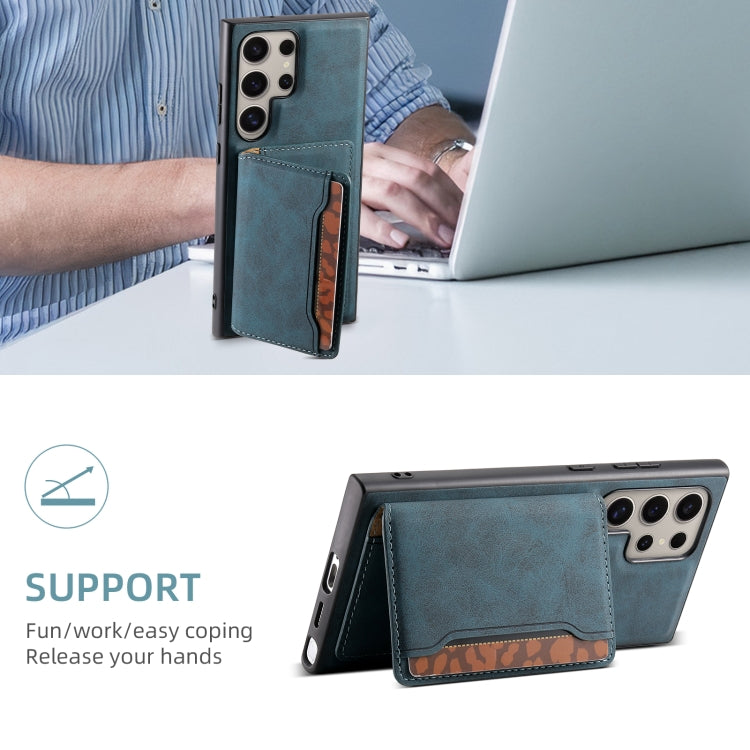 For Samsung Galaxy S24 Ultra 5G Denior D13 Retro Texture Leather MagSafe Card Bag Phone Case(Blue) by Denior