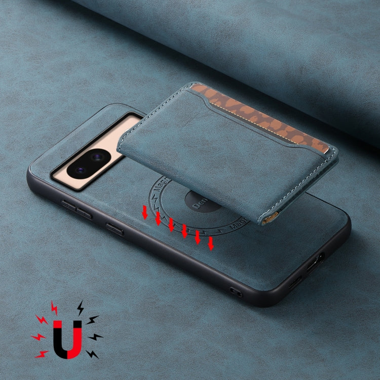 For Google Pixel 8a Denior D13 Retro Texture Leather MagSafe Card Bag Phone Case(Blue) - Google Cases by Denior | Online Shopping UK | buy2fix