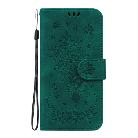 For iPhone 16 Pro Max Butterfly Rose Embossed Leather Phone Case(Green) by buy2fix