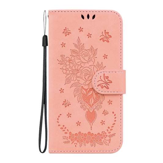 For iPhone 16 Butterfly Rose Embossed Leather Phone Case(Pink) by buy2fix