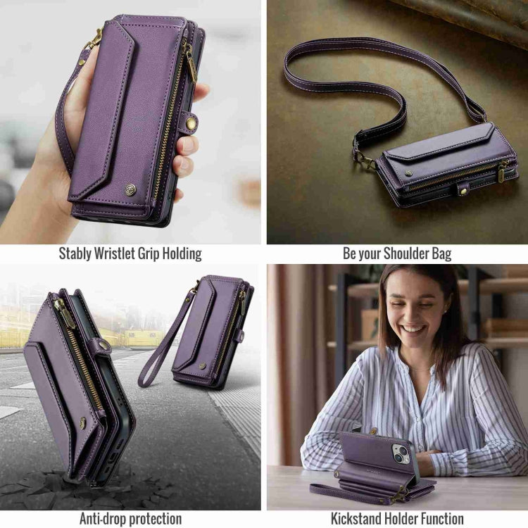 For iPhone 13 mini CaseMe C36 Card Slots Zipper Wallet RFID Anti-theft Leather Phone Case(Purple) by CaseMe
