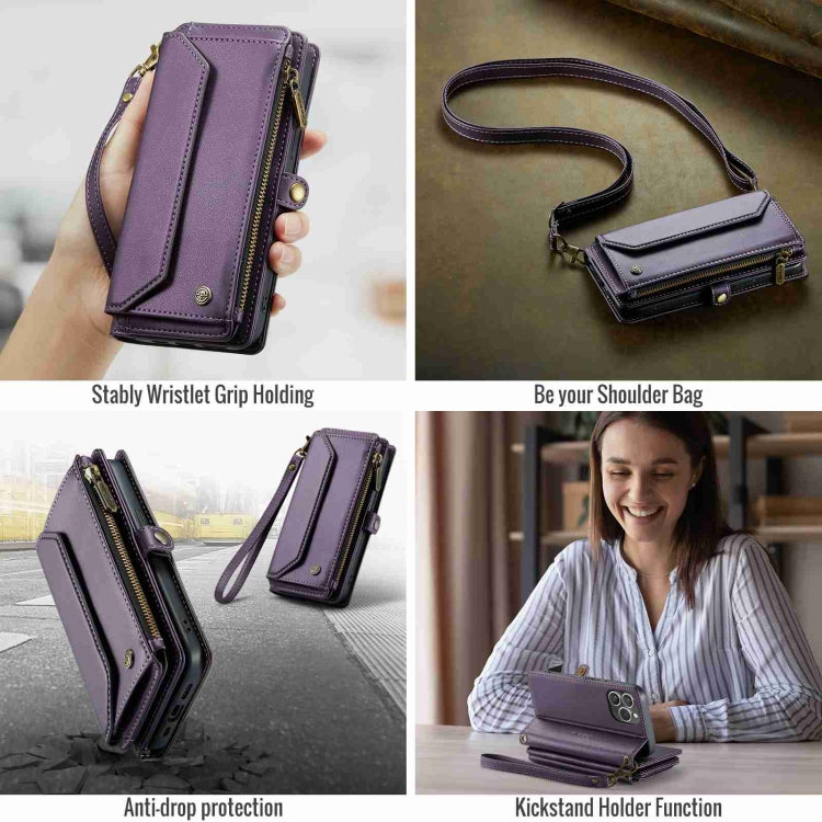 For iPhone 14 Pro Max CaseMe C36 Card Slots Zipper Wallet RFID Anti-theft Leather Phone Case(Purple) by CaseMe