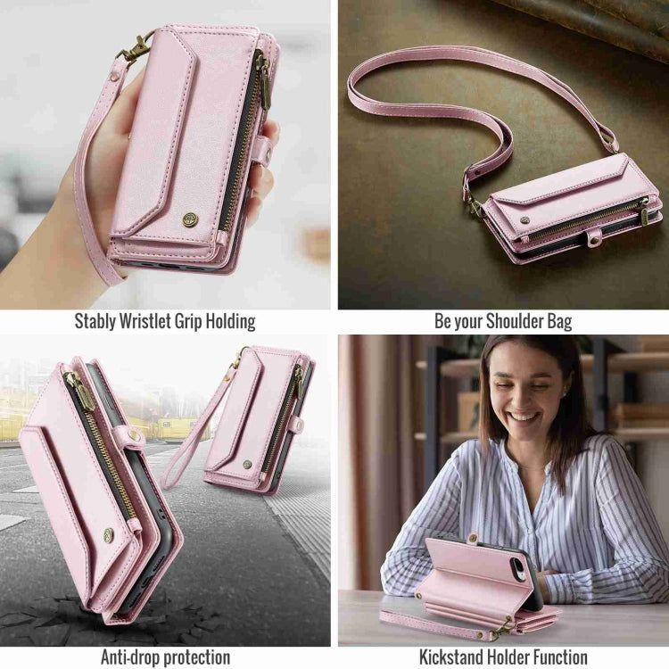 For iPhone 8 Plus / 7 Plus / 6 Plus CaseMe C36 Card Slots Zipper Wallet RFID Anti-theft Leather Phone Case(Pink) by CaseMe