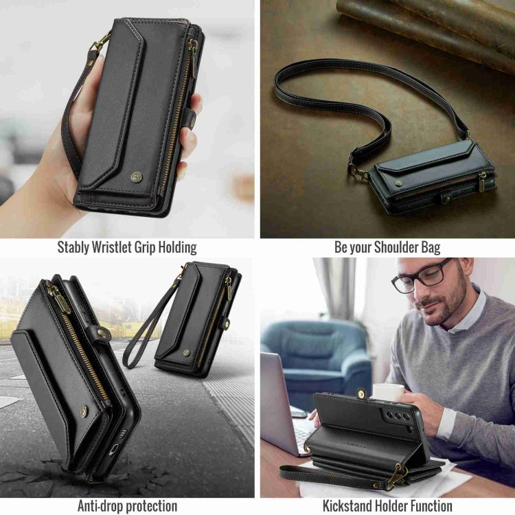 For Samsung Galaxy S21 FE 5G CaseMe C36 Card Slots Zipper Wallet RFID Anti-theft Leather Phone Case(Black) by CaseMe