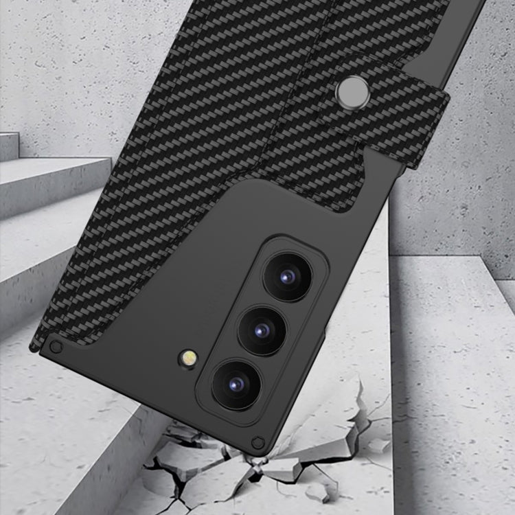 For Samsung Galaxy Z Fold6 GKK Integrated Armor Flip Leather Case with Pen Slot, Stylus Not Included(Carbon Fiber Texture) by GKK
