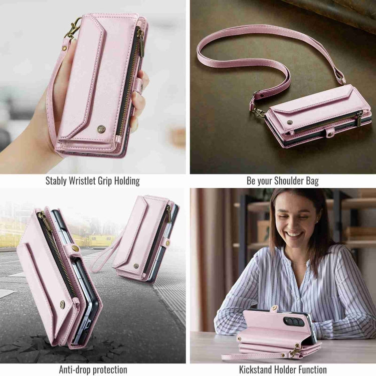 For Samsung Galaxy Z Fold3 CaseMe C36 Card Slots Zipper Wallet RFID Anti-theft Leather Phone Case(Pink) by CaseMe