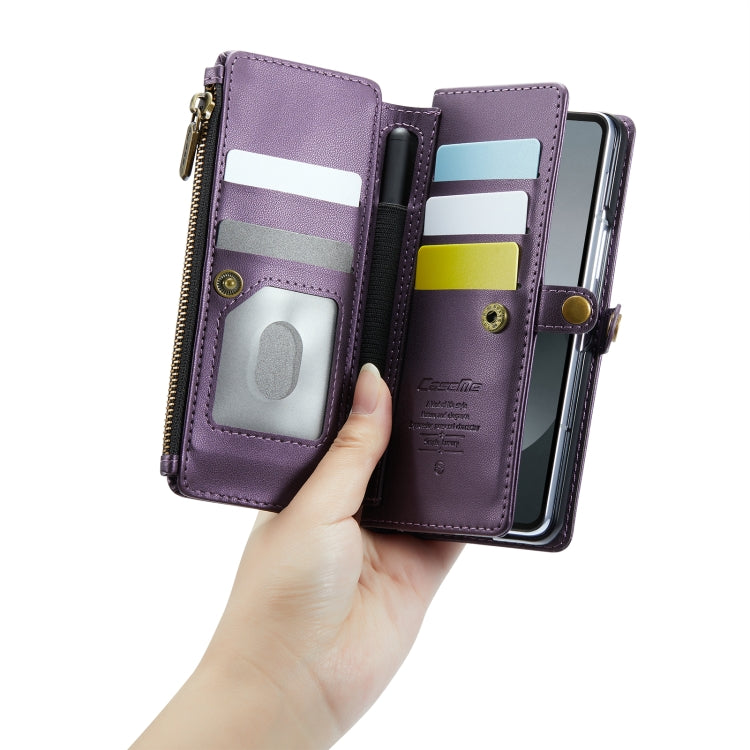 For Samsung Galaxy Z Fold6 5G CaseMe C36 Card Slots Zipper Wallet RFID Anti-theft Leather Phone Case(Purple) by CaseMe