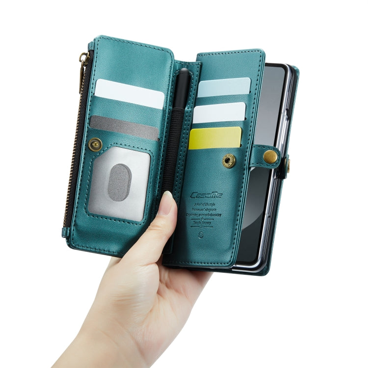 For Samsung Galaxy Z Fold6 5G CaseMe C36 Card Slots Zipper Wallet RFID Anti-theft Leather Phone Case(Blue-green) by CaseMe