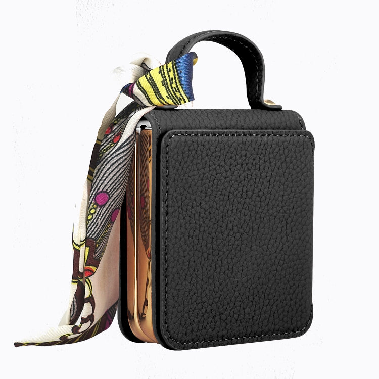 For Samsung Galaxy Z Flip6 Litchi Pattern Makeup Mirror PU Phone Case with Silk Scarf(Black) - Galaxy Z Flip6 5G Cases by buy2fix | Online Shopping UK | buy2fix