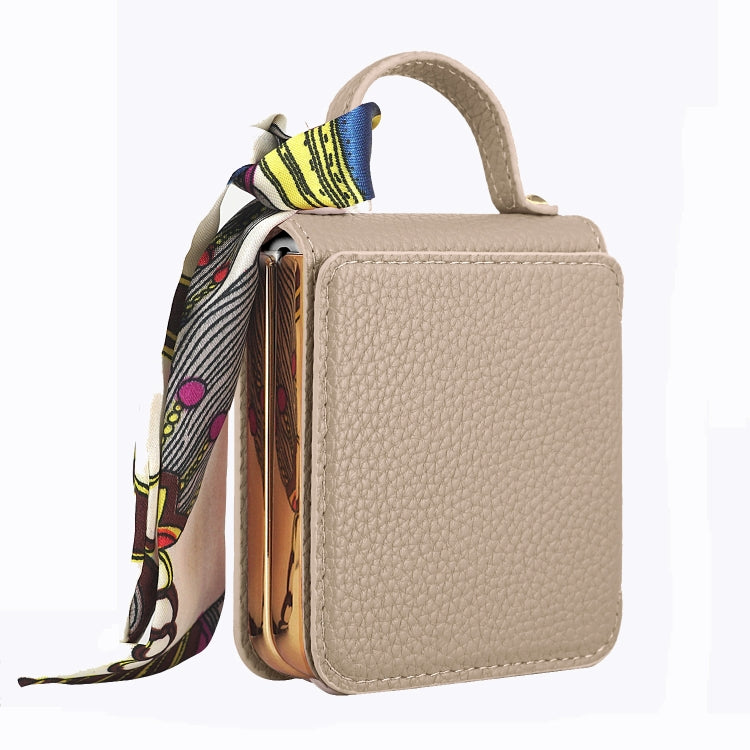 For Samsung Galaxy Z Flip6 Litchi Pattern Makeup Mirror PU Phone Case with Silk Scarf(Beige) - Galaxy Z Flip6 5G Cases by buy2fix | Online Shopping UK | buy2fix