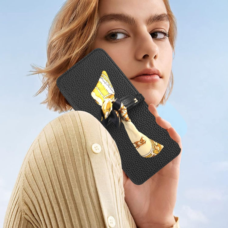 For Samsung Galaxy Z Flip5 Litchi Pattern Makeup Mirror PU Phone Case with Silk Scarf(Green) - Galaxy Z Flip5 Cases by buy2fix | Online Shopping UK | buy2fix