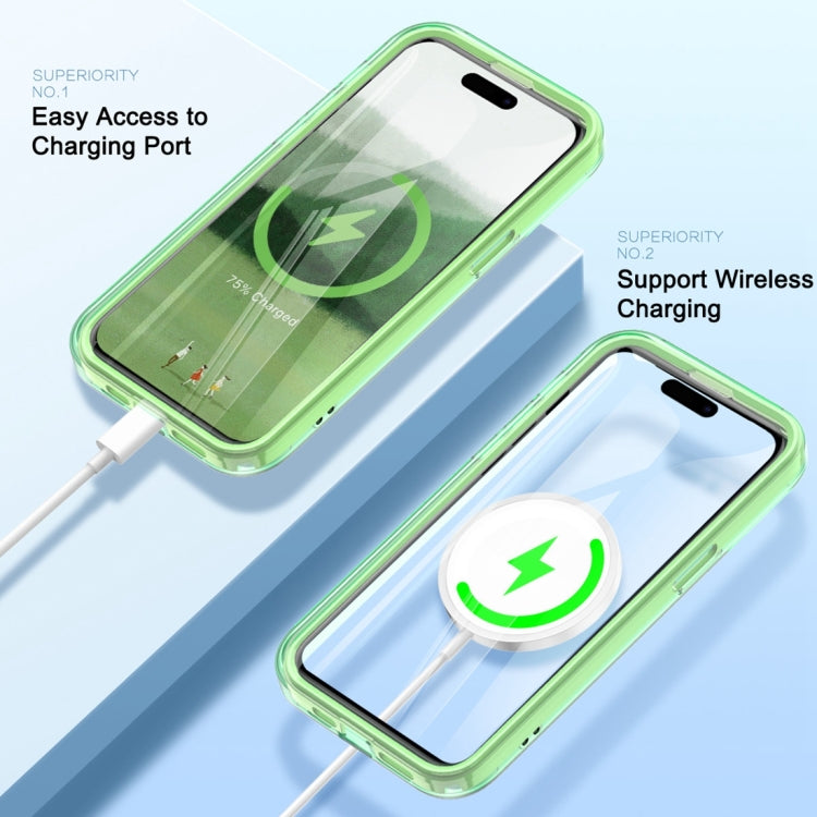 For iPhone 15 Colorful MagSafe Magnetic PC Hybrid TPU Phone Case(Green) - iPhone 15 Cases by buy2fix | Online Shopping UK | buy2fix