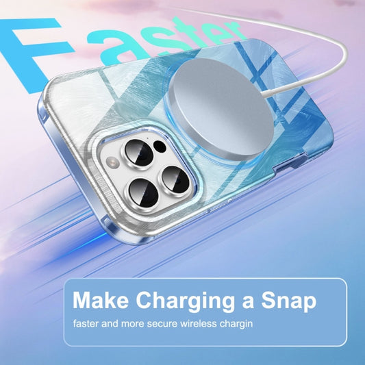 For iPhone 16 Pro Max IMD Gradient Feather PC Hybrid TPU Phone Case(Blue) by buy2fix