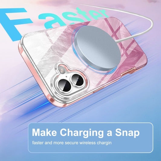 For iPhone 16 Plus IMD Gradient Feather PC Hybrid TPU Phone Case(Light Pink) by buy2fix