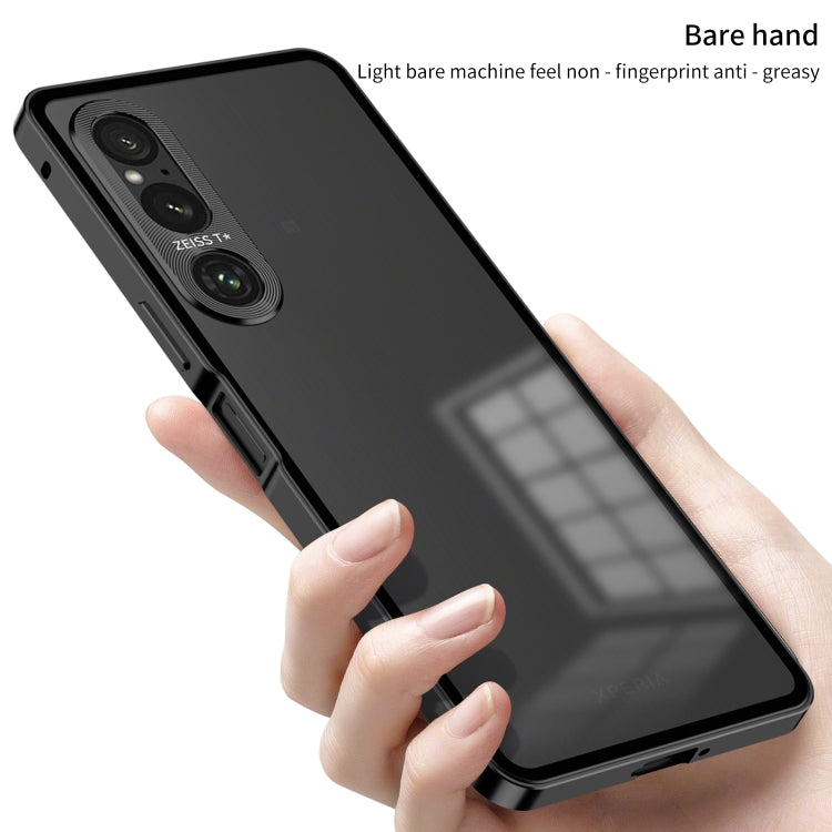 For Sony Xperia 1 V Snap Buckle Metal Frame Frosted Phone Case(Silver) - Sony Cases by buy2fix | Online Shopping UK | buy2fix